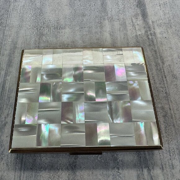 1950’s Evening Bag REME Switzerland Mother Of Pearl Gold Tone Makeup Compact - Picture 5 of 13